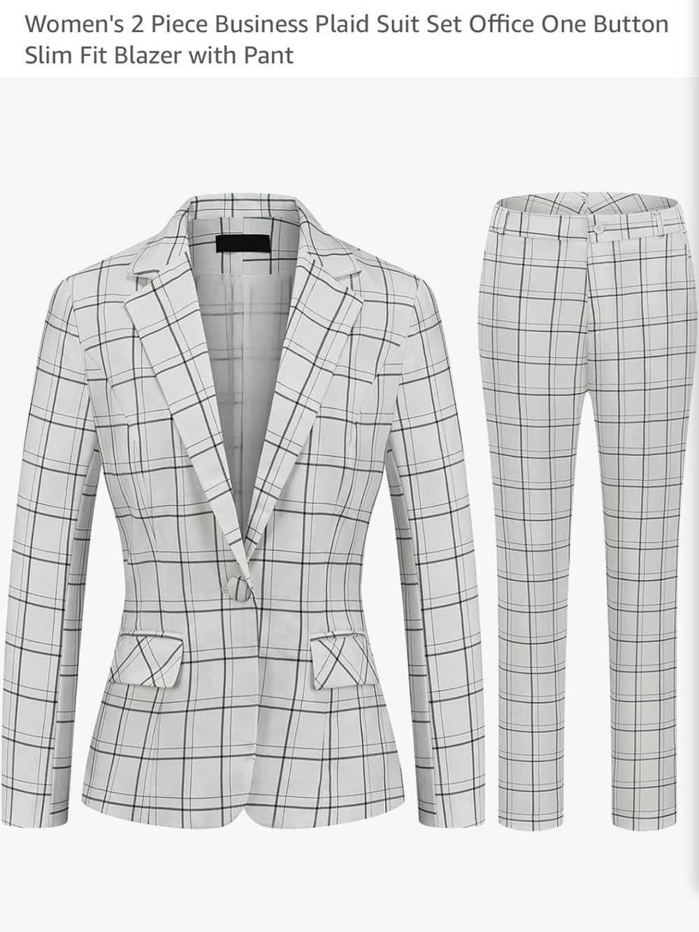 Checked White and Black Slim Fit Blazer & Pant Suit
